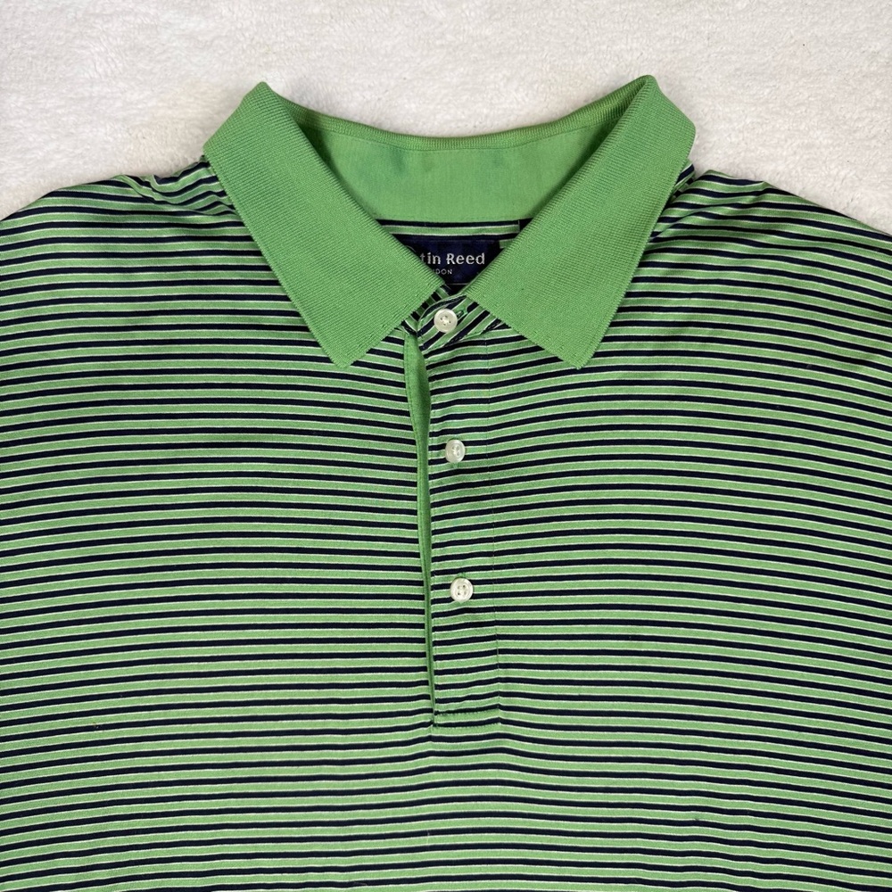 Austin Reed London Green Striped 100% Double Mercerized Cotton Polo XXL